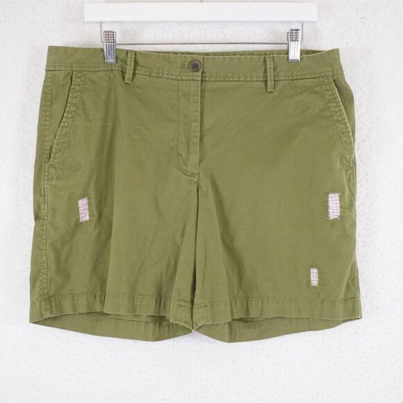 Talbots Green W/‎ Pink Patchwork Girlfriend Chino Shorts 12 36/6.5 Mid Rise - Picture 1 of 6
